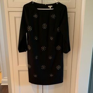 Shoshanna Black Embellished Long-Sleeve Shift Dress